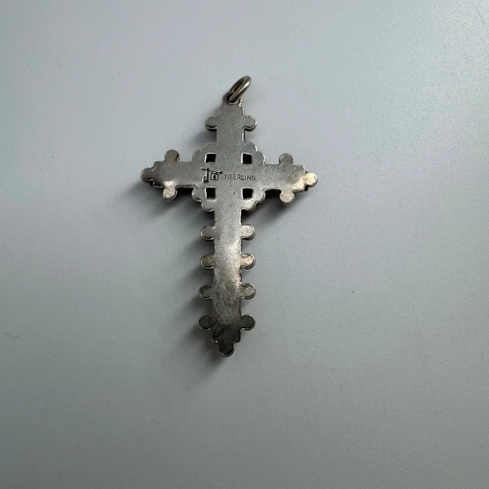 Vintage Navajo Sterling Silver Turquoise Cross Pendant - Signed Tom Bahe
